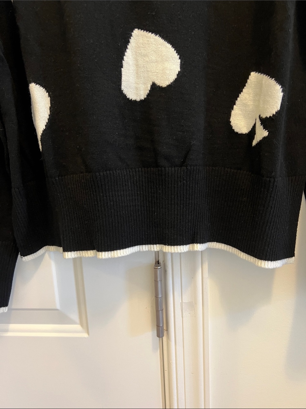 kate spade Black Sweater with White Heart Motif Crewneck size X Small - Picture 4 of 5